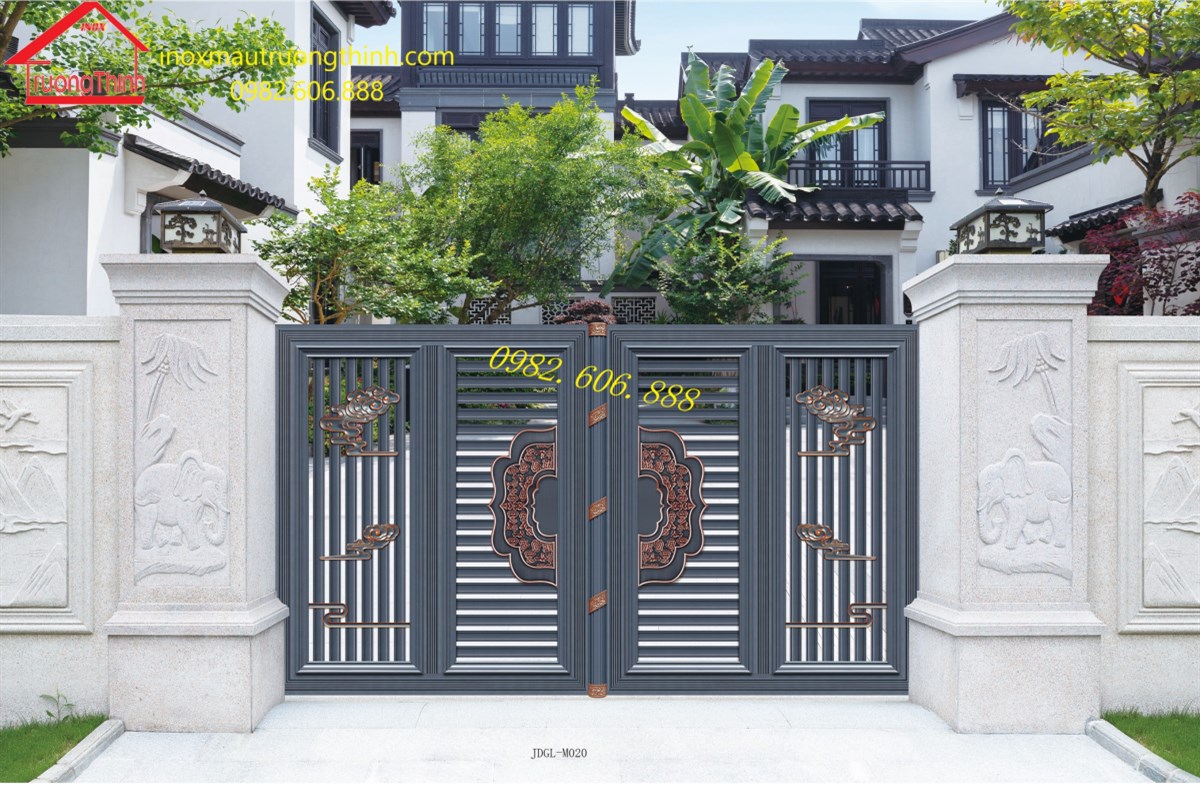 Mẫu cửa cổng nung inox 2 cánh đẹp nhất năm 2021